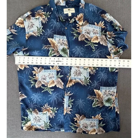Island Shores Mens XL Blue Tropical Palm Tree Rayon Hawaiian Button Down Shirt - Picture 4 of 7